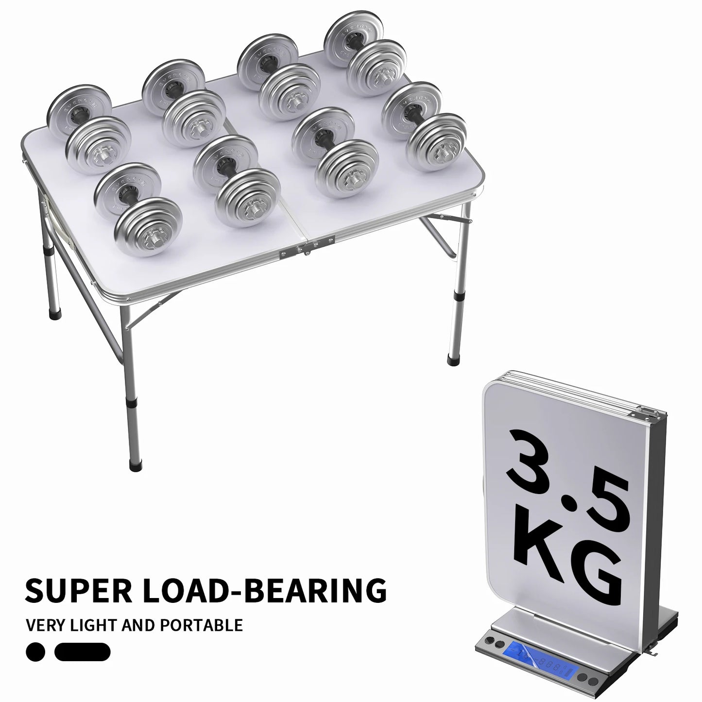 Table de Camping Portable Table pliante légère en aluminium Table de jardin réglable en 2 hauteur Table de pique-nique barbecue pour le Camping, les fêtes et