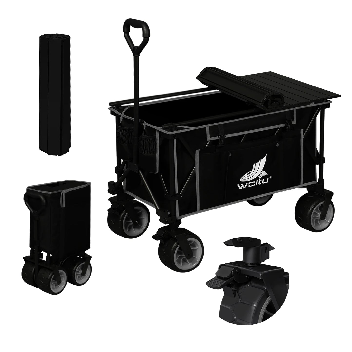 Chariot de jardin pliable avec roues à plateau amovibles, chariot de Transport de grande capacité pour pique-nique plage Camping Shopping
