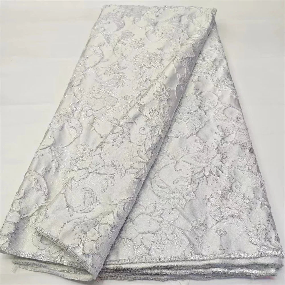 Tissu de luxe Jacquard brocart africain jaune pour femmes nigérianes, motif Floral damassé doré, matériel pour robe en dentelle, Brocard Tissu 5 Yard DB14