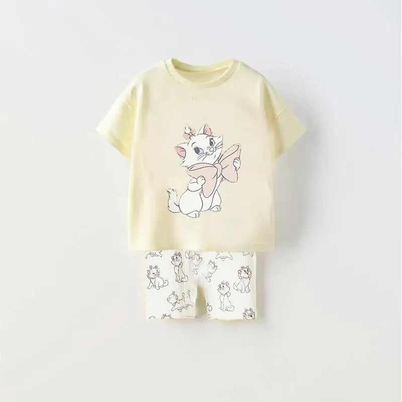 Dessin animé imprimé chaton enfants été costume décontracté ensemble enfants garçon et fille T-shirt Shorts 2 pièces/ensemble bébé manteau enfant en bas âge ensemble