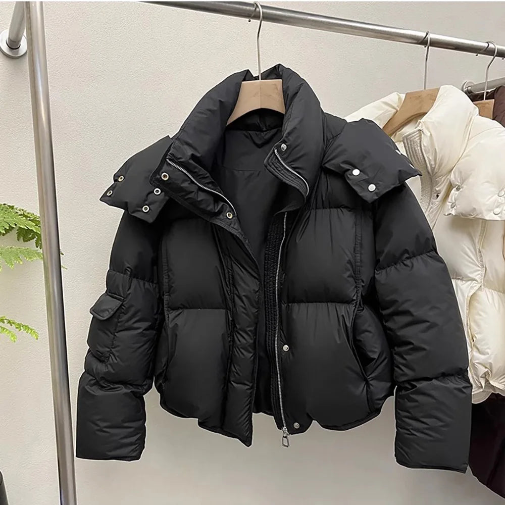 Veste matelassurera en coton à manches longues pour femme, Parkas courtes à capuche, Vêtements d'extérieur rembourrés, Chaud, Hiver