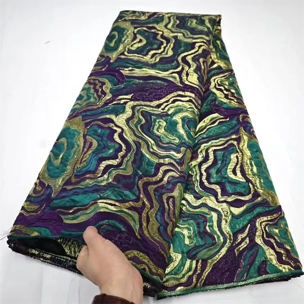 Tissu de luxe Jacquard brocart africain jaune pour femmes nigérianes, motif Floral damassé doré, matériel pour robe en dentelle, Brocard Tissu 5 Yard DB14