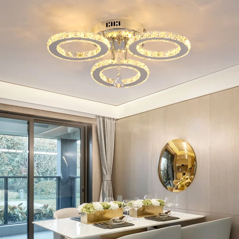 Moderne K9 Led plafonnier en cristal lustre intelligent pendentif anneau de lumière Chrome Plafonier luminaire salle à manger salon décor luxe