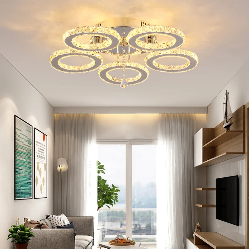 Moderne K9 Led plafonnier en cristal lustre intelligent pendentif anneau de lumière Chrome Plafonier luminaire salle à manger salon décor luxe
